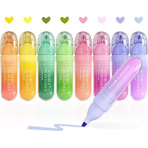 Four Candies 8 Pcs Highlighters Assorted Colors Pastel，No Bleed Highlighters, Cute Pastel Highlighter Set, Soft Chisel Tip, Assorted Colors Bible Highlighter, Aesthetic Highlighters for School, Office