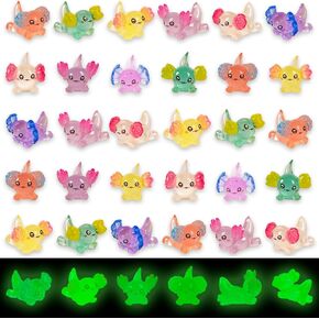 FEXIA 30pcs Mini Resin Axolotl Figurine Mini Resin Animals to Hide Tiny Small Figures Glow in The Dark Luminous Charm Ornament for DIY Craft Garden Landscape Dollhouse Potted Plants Decorations