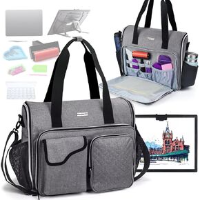 Portable A4 Light Pad Storage Bag for Diamond Painting Accessories, Tote Organizer Case with Multiple Pockets - Compatible with A4 Light Board, Art Supplies & Travel Carrying (Light Gray)