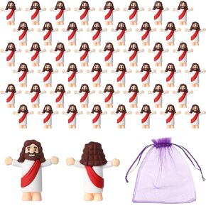 Mini Jesus Figurines in Bulk 50 Pack with Storage Bag, Little Jesus Figures Pocket Size Jesus Mini Figure Religious Christian Gifts Jesus for Sunday School Easter Eggs Stuffers Church Decoration
