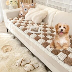Dog Couch Cover Protector, Couch Cover for Dogs Washable Pet Bed Couch Cover, Pet Friendly Sofa Cover for Large Dogs, Anti-Slip Silicone Particle Design (19.7x19.7in,Dark Coffee)