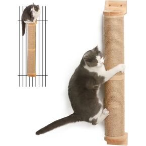 FUKUMARU Cat Scratching Post, 35 x 4.5 Inch Cat Wall Furniture, Rubber Wood Wall Mounted Cat Scratcher Posts for Large Cats, Thicker Columns for Multi-Functions