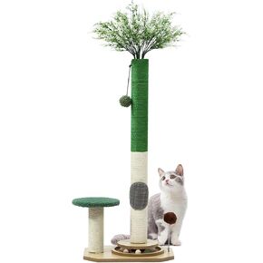 OTOB Cat خدش Post 40 "منشورات خدش للقطط الداخلية البالغين والقطن ، Sisal Rope Cat Scratcher Post ، 6-in-1 Turntable Cat Scratch Post Tree مع فرشاة مربية ذاتية ، كرات ناعمة