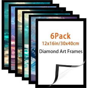 Diamond Art Frame 12x16 Inch - Diamond Frames 30x40 cm Painting Suitable for 10x14in(25 * 35cm) Picture, Magnetic Diamond Frames, Suitabble Frames Painting for Wall Window Door - 6 Pack (Black)