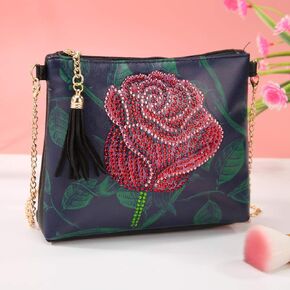 Diamond Painting Kits for Kids & Adult Cross-Body Handbag with Chain 5D DIY Rhinestone Cross Stitch Arts Craft Makeup Shoulder Bag Zipper for Christmas Gift Ross Beauty (Rose)