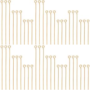 600Pcs 30mm 40mm 50mm Gold Eye Pin Bulk Jewelry Findings Eye Pins 21 Gauge Long Straight Open Golden Pin Findings for DIY Assortment Earrings Bracelets Necklaces Supplies Crafts Accessories