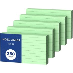 Green Index Cards 3x5, 250 Count Notecards 3x5 Lined, 3 x 5 Index Cards Ruled Flash Cards for Studying, 3 x 5 Index Note Cards Flash Paper Bulk Study Cards Index Card for Learning Taking Notes to-Do