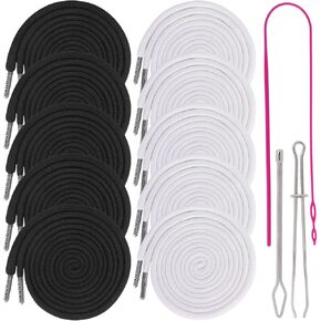 10 PCS Drawstrings Replacement with Easy Threaders, 57 Inch Replacement Drawstring for Shorts Sweatpants Hoodie Coat Sneakers, Drawstring Threader Tool, DIY Rope Threader Clip