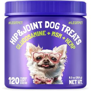 Hemp Hip & Joint Supplement for Dogs Soft Chews Made in USA Functional Glucosamine for Dogs Chondroitin MSM Turmeric Hemp Seed Oil Natural Pain Relief Mobility Advanced Joint 120 Treats