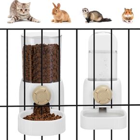 Rabbit Feeders and Water Dispenser for Cages, Auto Gravity 1200ml Pet Food Dispenser & Automatic Bunny Waterer for Puppy, Kitten, Rabbit, Chinchilla, Hedgehog, Ferret