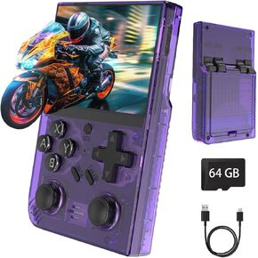 WeLohas Retro Gaming Device,Handheld Games with Linux System ,64G TF Card Preloaded 15000+ Fun Video Games,3.5'' IPS Screen,Portable Handheld Emulator Gift for Teens Adults,Purple