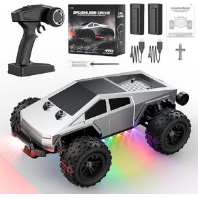 Cybertruck 1/16 Brushless Fast RC Cars, 60KPH High Speed Off-Road Remote Control Car, 4WD Remote Control Pickup Electric Vehicle RC Truck for Adults and Boys, with 2 Batteries