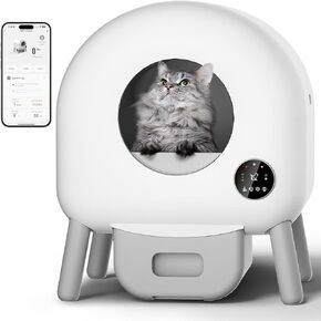 Self Cleaning Litter Box - Automatic Cat Litter Box with APP Control, Multi-Cat Compatible,1 Roll of Garbage Bags and Mat,100L White grey1