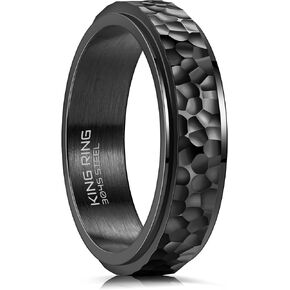 King Ring 6mm Hammered Spinner Ring – Fidget Ring for Stress Relief Stainless Steel Ring for Men & Women – Designed in USA