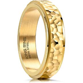 King Ring 6mm Hammered Spinner Ring – Fidget Ring for Stress Relief Stainless Steel Ring for Men & Women – Designed in USA in Kuwait