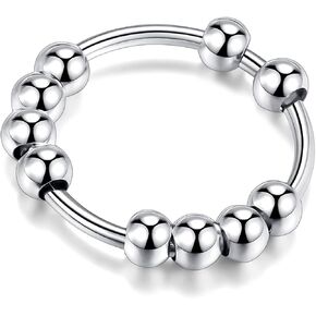 LOVECOM 925 Sterling Silver Anxiety Fidget with Beads Rings for Anxiety Spinner Ring for Women Men Gold Stress Relief Spinning Ring Releases Rotate Thumb Ring Jewelry Birthday Christmasn Gifts for Her