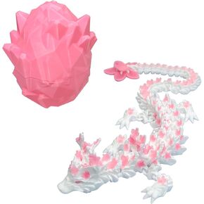 3D Printed Dragon Eggs with Dragon Inside 11.8in Cherry Blossom Dragon with Articulated Crystal Design Easter Egg Fidget Toy Realistic Dragon Desk Décor and Collectible
