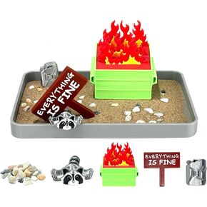 Mini Zen Garden Kit - Desk Accessory Sand Garden DIY Kit Gifts for Him Her Office Decor,Zen Sand Garden (Dumpster Fire)