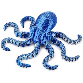 ATESSON 3D Printed Octopus,3D Printed Animals,3D Printed Toys Flexible Joints 3D Octopus,Home Office Classroom Decor Executive Desk Fidget Spinner Toys,1 Piece (Blue Silver)