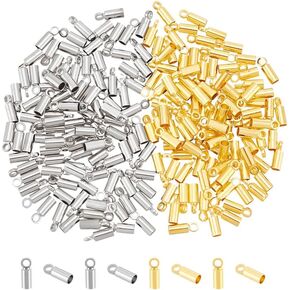 UniCraftale 200pcs 2 ألوان أغطية نهاية عمود 2 مم نهايات النحاس الداخلي النحاس نهايات طرفية مستديرة الحبل الأساور المعدنية القبعات الحبل الحبل القبعات لتصنيع المجوهرات ثقب 1.6 ملم