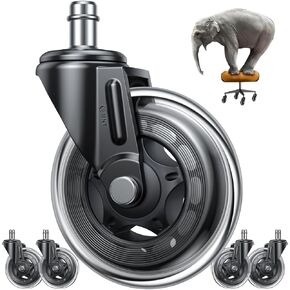 Office Chair Replacement Wheels Set of 5, 3" Heavy Duty Rubber, Safe for All Floors, Quiet, Universal Fit & Quick Installation Easy to Install on Hardwood & Carpet