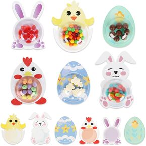 Tryly 24 Pack Easter Cards for Kids Classroom ، DIY Bunnies Eggs Chick Candy بطاقات مع قباب بلاستيكية ، وحامل بطاقات المعايدة في عيد الفصح لمصالح الحفلة المدرسية ، غير شمل Candy (24)