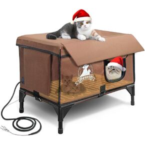 Bestio Heated Cat House with Pet Heating Pads, Foldable Cat Houses for Outdoor Cats, Large Size with Safe Escape Doors, Removable Heating Pad in Winter
