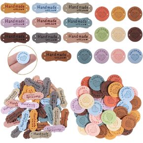 Jeffdad 80PCS Handmade Leather Labels, Colorful Leather Tags for Crochet Items Handmade Embossed Tags with Holes Sewing Labels for Handmade Items Clothing Knitting Shoes Hats Crafts 20 Colors