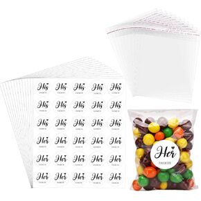 AIOMOB 100 Set His Her Favorite Stickers Candy Bags Wedding Favor Stickers 4x6 Inches Self Sealing Cellophane Bags for Wedding Favor Labels Guest Welcome Bag Stuffers Bulk
