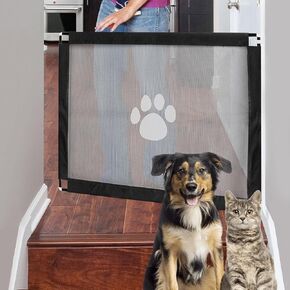 NAMSAN Dog Gate for Stairs, 39.3" x 31.5", Magic Dog Gate Indoor Doorway, Safety Dog Blocker Gate for Dogs Cats, Self-Assembly Pet Mesh Gate for Hallways