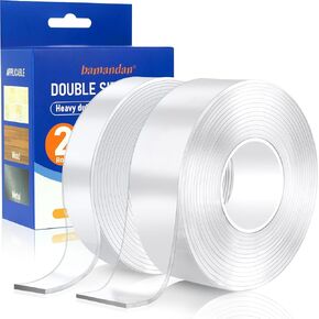 Strong Double Sided Tape Heavy Duty, 2 Rolls Removable Two Sided Adhesive Tape 20FT, Clear Double Sided Mounting Tape for Poster Carpet Hanging Picture Photo Deco