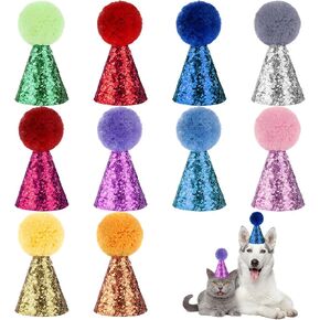 Dog Birthday Hats, 10 Packs Cat Birthday Hat Dog Party Hats Multi-Color Cat Hats Mini Party Hats Cute Puppy Hat with Pom Poms Adjustable Headbands Birthday Hats for Kittens Dogs Pets Stuffed Animals
