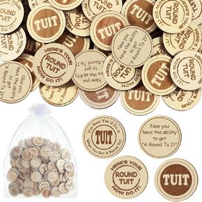 120 Pcs Round Tuit Tokens Bulk Polished Wooden Coins When You Get a Round to It Wooden Nickels with Organza Bag for Inspirational Gift Students Colleague Family