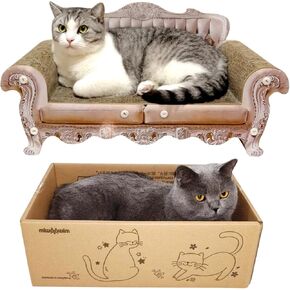 Cat Scratcher Bed, 23 Inch Cat Scratcher Couch and 17.3 Inch Scratch Box with Pad, Modern Large Cat Scratcher Lounger,Unique Cute Corrugated Cardboard Cat Sofa Scratcher,Cat Scratchers for Indoor Cats