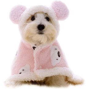 GabeFish Dog Cape Blanket for Small Dogs, Cute Puppy Fleece Pajamas, Cats Cold Weather Coat Wraps with Hood Pink Medium