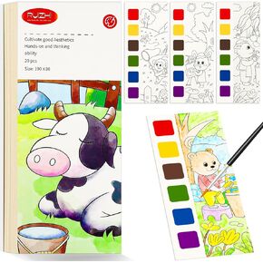Watercolor Painting Book,Pocket Water Color Paint Mess Free Coloring for Kids Ages 2-4,3-5,6-8,Travel Arts and Crafts Creative Valentine's Gift Easter Basket Stuffers for Toddlers Boys Girls