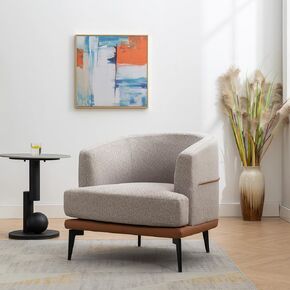 Merax Modern Two-Tone Barrel Fabric Accent Lounge Chair, Upholstered Linen Round Armchair for Livingroom, Bedroom, Readingroom, Office, Apartment, Burnt Orange