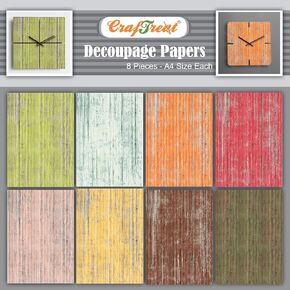 CrafTreat Decoupage Paper Wood - Wood Background I and II - Size: A4 (8.3 x 11.7 Inch) 8 Pcs - Decoupage Paper for Crafts, Wood, Furniture and Scrapbooking