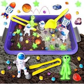 Carolart Galaxy Sensory bin, Gemstone Dig Kit,Galaxy Excavation Gem Kit with 5 Real Gemstones for Kids,Space Planet Toys STEM Science Kits,Alien Sandbox Play Set for Girls Boys 3 4 5 6 Years Old