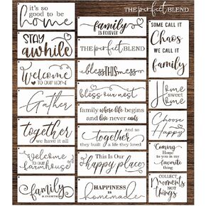 Word Stencils for Painting On Wood Sign Canvas Fabric, Reusable Welcome Farmhouse Burning Inspirational Art Craft Paint Stencil for Shirt Family Furniture Wall Card Making (20 Home)