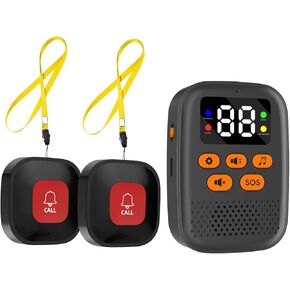 Panic Button, Wireless Caregiver Call Button for Elderly at Home, Caregiver Pager for Elderly Monitoring with Vibration, LED Display, Mute, Low Power Remind- Alert Button for Seniors at Home