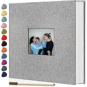 Photo Album Self Adhesive Scrapbook Album for 4x6 5x7 8x10 DIY Photo Book，with Window Linen Cover DIY Scrapbook, Birthday Gifts for Family Travel Wedding Baby (Grey)