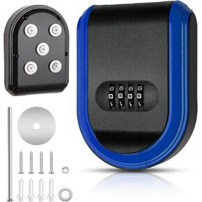 Magnetic Key Holder Under Car with Lock Combination, Digital Magnetic Key Lock Box with Code Wall Mounted, Security Hide for Outside Storage (Blue)