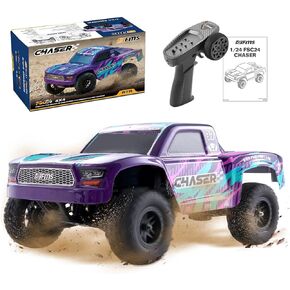 EAZYRC FMS FSC24 Chaser 1/24 RC Car 4X4 Off-Road High-Speed Short-Course Truck, 2 Speed Transmission, Brushless-Ready and 30-Minute Runtime，2.4GHz Electric Vehicle Toys Gifts for Adults (Red)
