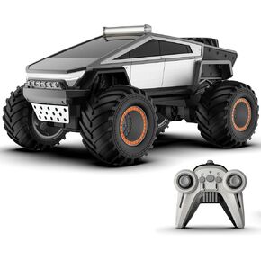 RC Cyber Truck, Cyber Truck Remote Control Car 4WD Off Road, Cybertruck Toy with Alloy Shell LED Lights and Music Big Wheels, 2.4GHz Rock Crawler RC Car Gifts for Kids and Boys