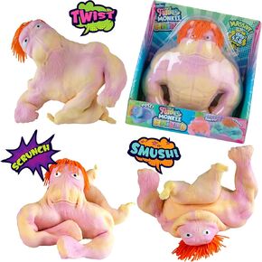 ORB Jumbo Hairdo Funkee Monkee (Yellow/Pink) – Big 4.5 lb Stretchy Monkey with Hair - Funny, Squishy, Perfect to Squeeze for Stress Relief! Collectible Sensory Fidget Toy for Kids and Adults