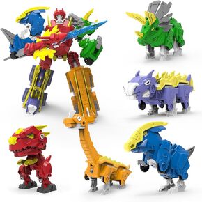 5-in-1 Robot Dinosaur Toys Set: Large Transforming Robot Take Apart Kit with 5 Dinosaur Action Figures - Triceratops Deformation Toys for Kids Ages 4 5 6 7 8 9