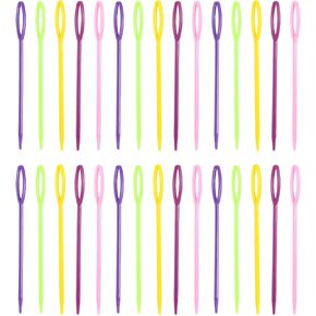 HARFINGTON 50pcs Plastic Sewing Needles 3.54" Large Eye Blunt Learning Needles, Mixed Colors