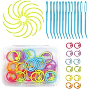 Hilsayum Plastic Yarn Sewing Needle Darning Needles for Yarn Weaving Needles 30 Pcs Stitch Markers Colorful Crochet Stitch Markers for Knitting with Storage Box (Style 3)