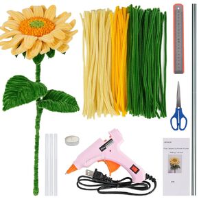 Sunflower Pipe Cleaners,Green and Yellow Pipe Cleaners Craft,Flower Making Kit,Ideas for Art Project Activity,Pipe Cleaner Flowers for Mother,Teacher and Friend Gifts